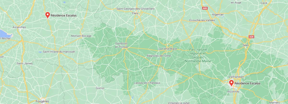 Carte géographique des Résidences Escalys